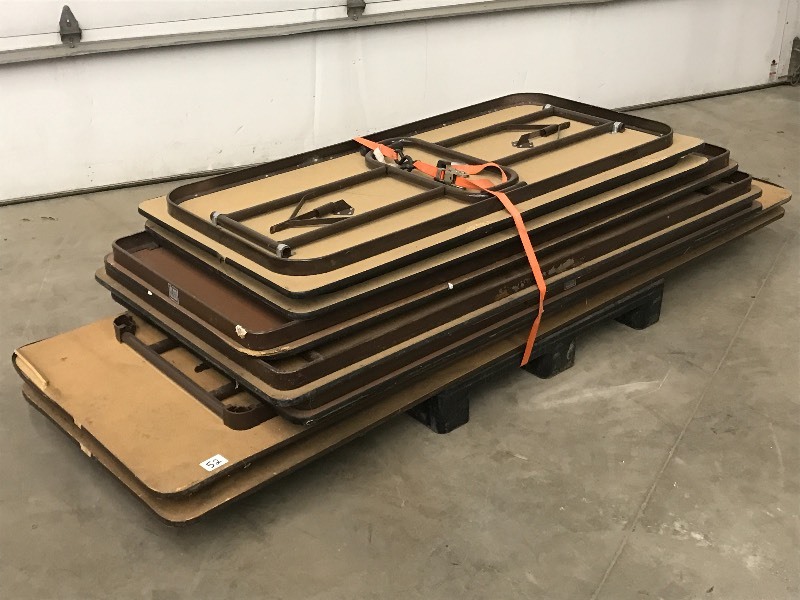 lot 52 image: Lot Of (7) Steel-Framed Banquet Tab...