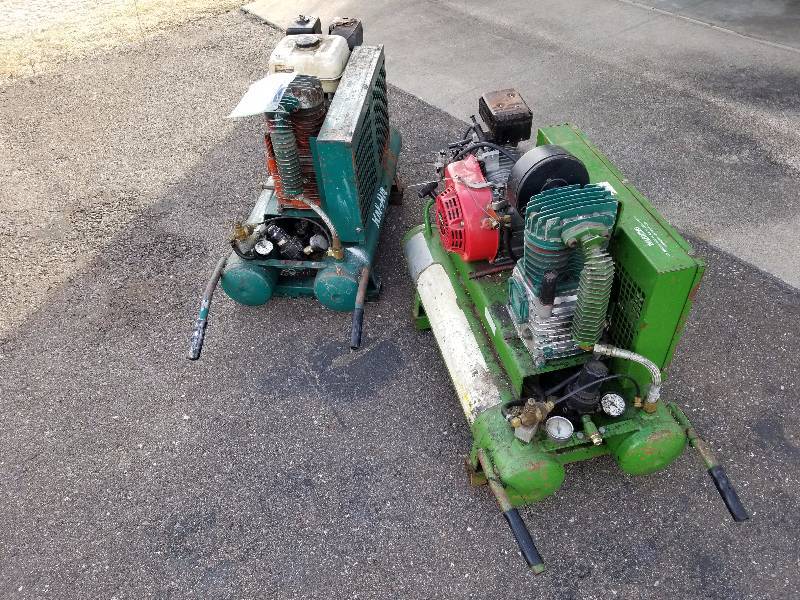 lot 6 image: Two Gas Powered Air Compressors on Wheels