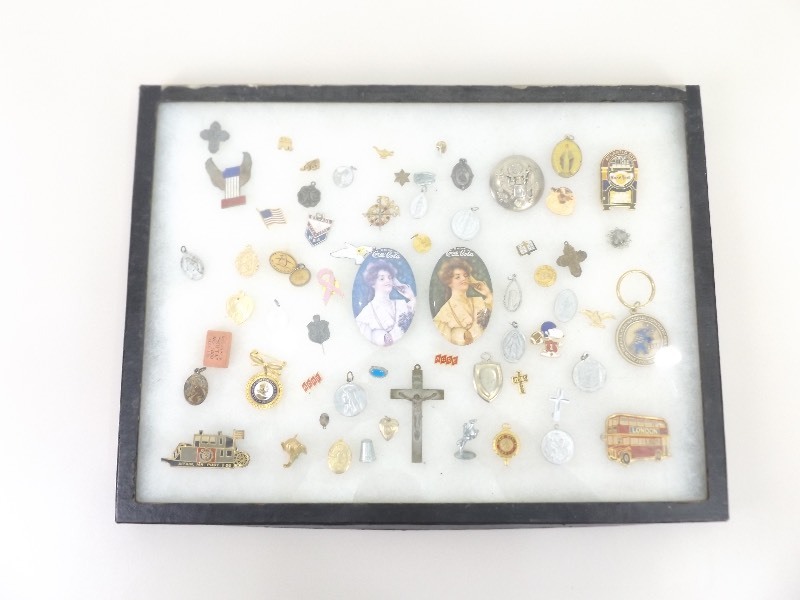 AntiqueVintage PinButton etc. Collection in Glass Top Display Case