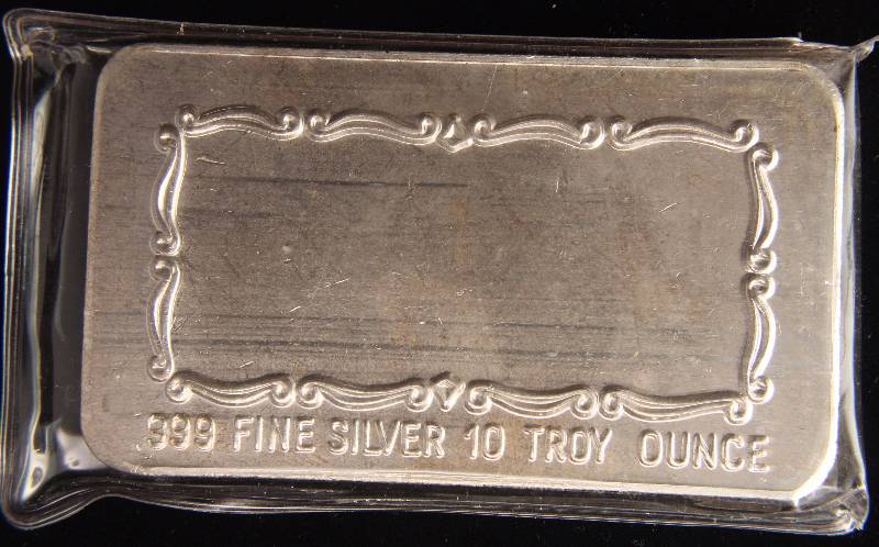 lot 90 image: 10 TROY Oz. .999 FINE SILVER BAR COVERED WAGON GOLDEN STATE MINT