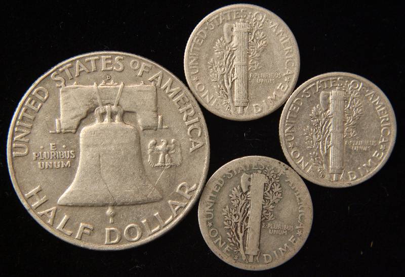 lot 83 image: 1960-D FRANKLIN HALF, 1919S, 1942S & 1944S MERCURY DIMES