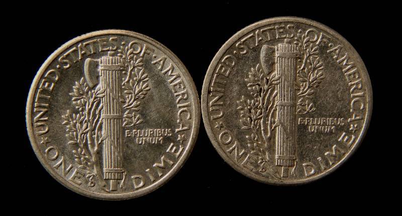 lot 33 image: 1942-D & 1943-D MERCURY SILVER DIMES AU-UNC