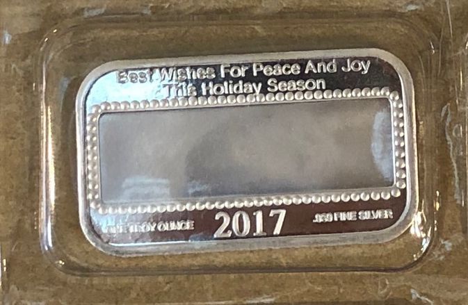 lot 28-A image: 1 TROY OZ. .999 FINE SILVER BAR SANTA CHRISTMAS 2017