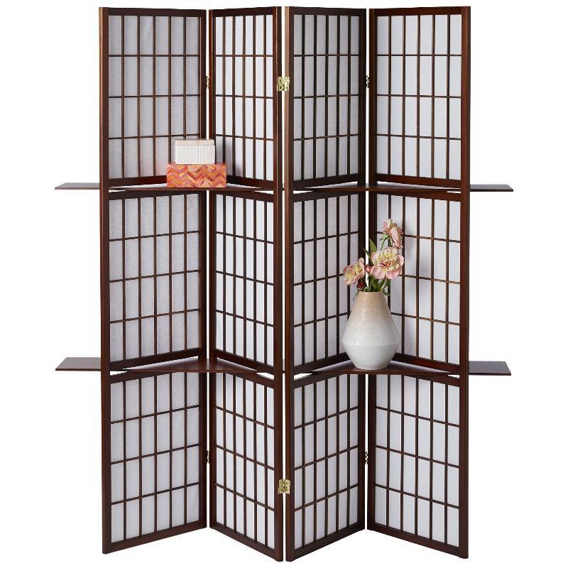 alcove 4-Panel Folding Room Divider with Shelves- Cherry, MSRP $149.99