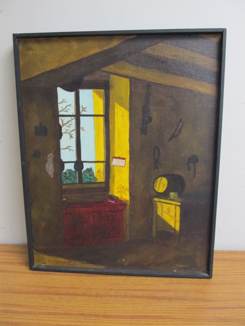 lot 40 image: Original 1965 Prisoner Art Signed Oil on Canvas Painting