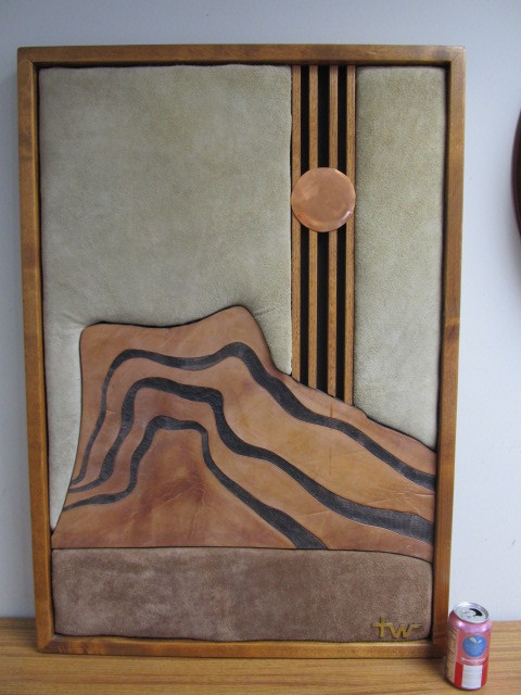 lot 46 image: Large Vintage Signed TW Real Leather Framed Artwork