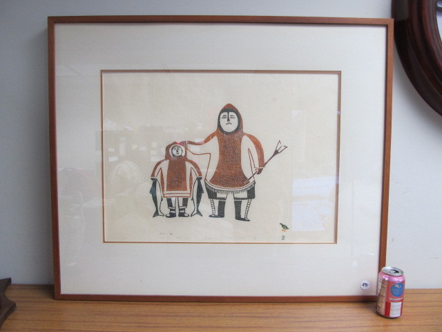 lot 47 image: Vintage Signed Dated Inuit Stonecut Print - My Son First Catch
