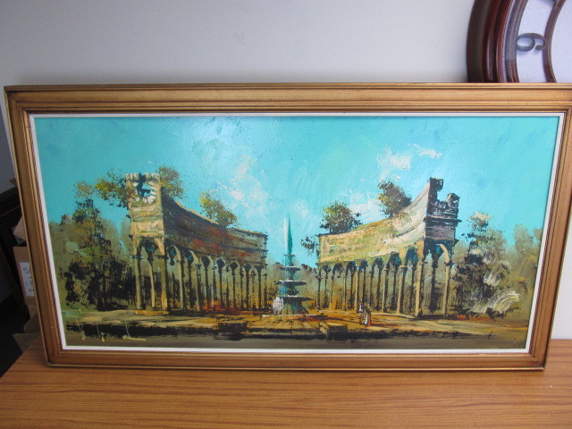 lot 78 image: Large Vintage Mediterranean Style Oil on Canvas Painting.
