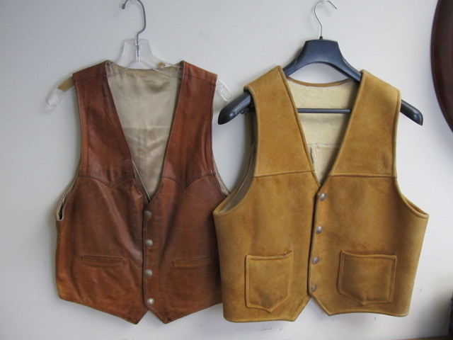 lot 79 image: Pair of Vintage Western Style Leather Vests wConchoCoin Buttons