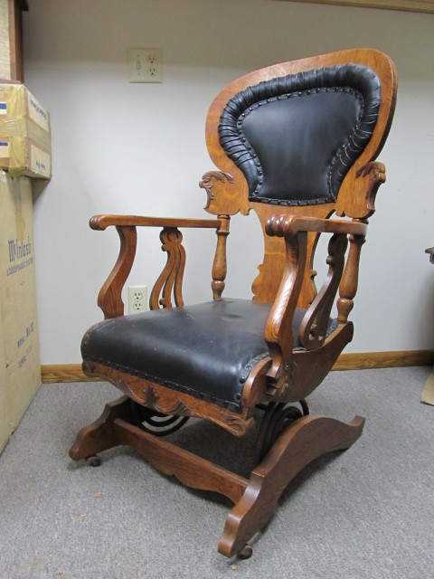 lot 17 image: Antique Oak Springer Rocker Chair by Schram Bros. Furniture