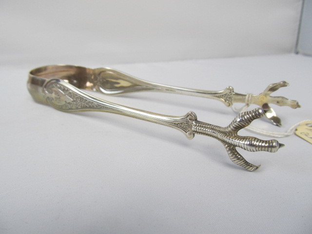 lot 128 image: Antique 1851 Ball Black & Co Sterling Silver Ice Tongs - Talons 