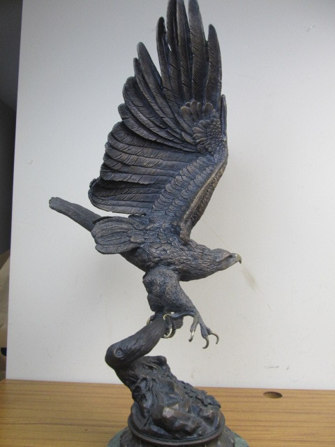 lot 4 image: LARGE Signed Solid Bronze Eagle Sculpture by Moigniez