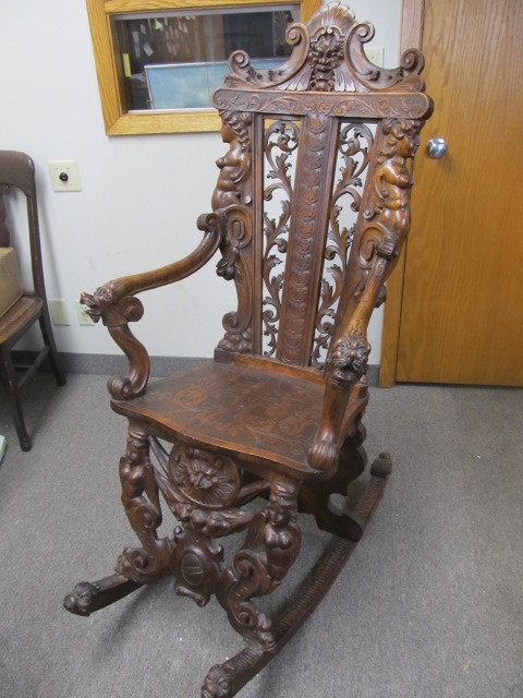 lot 1 image: Fantastic Carved 19th Century Italian Renaissance Rocking Chair