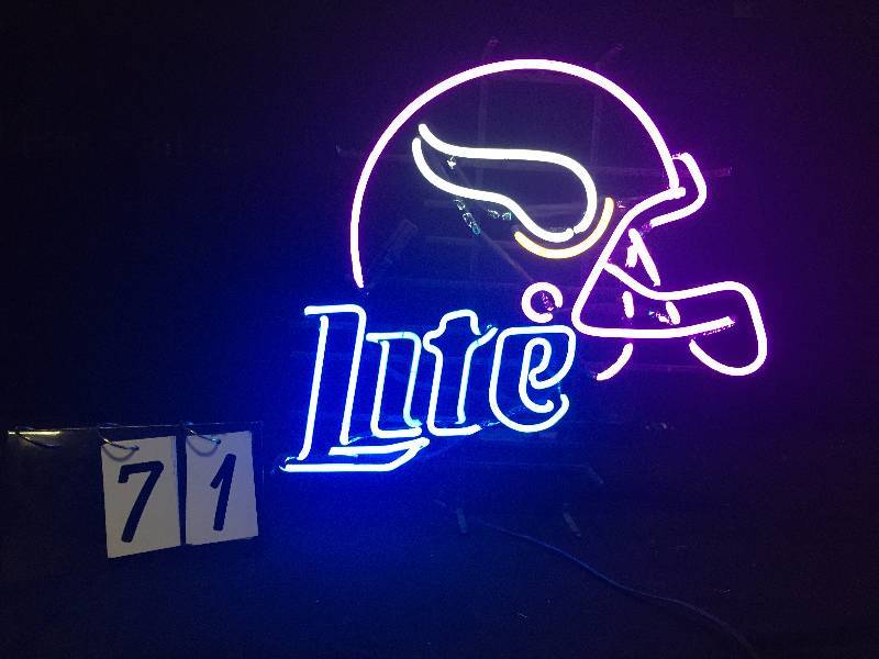 lot 71 image: Miller Lite beer MN Vikings neon football helmet