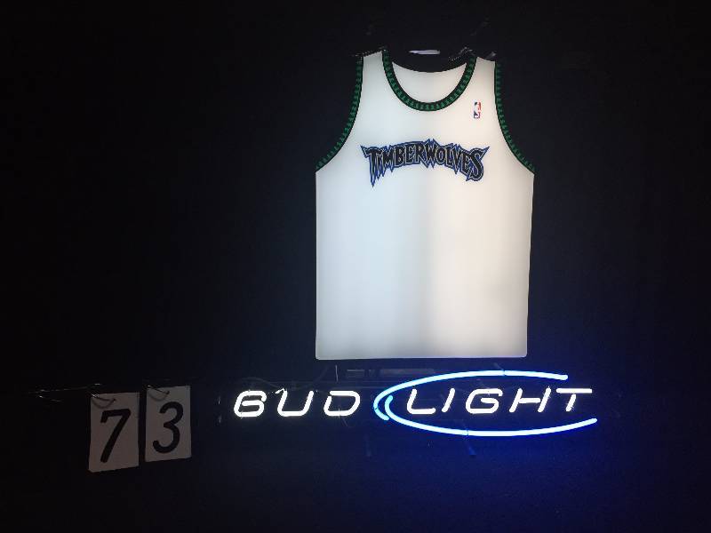 lot 73 image: Neon Bud Light MN Timberwolves jersey