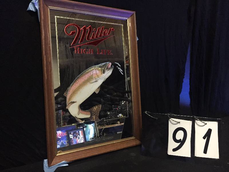 lot 91 image: Miller High Life Rainbow Trout - Minnesota mirror