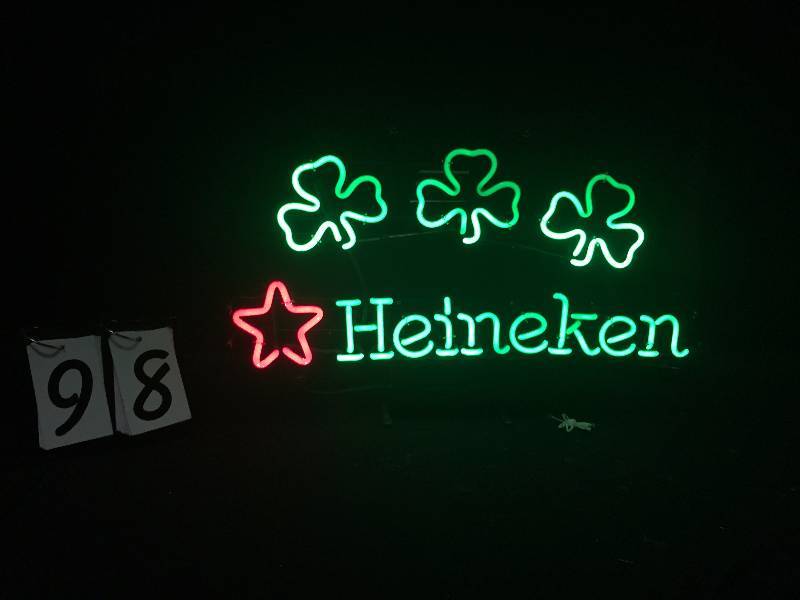 lot 98 image: Heineken St Patricks Day Clover Edition neon sign