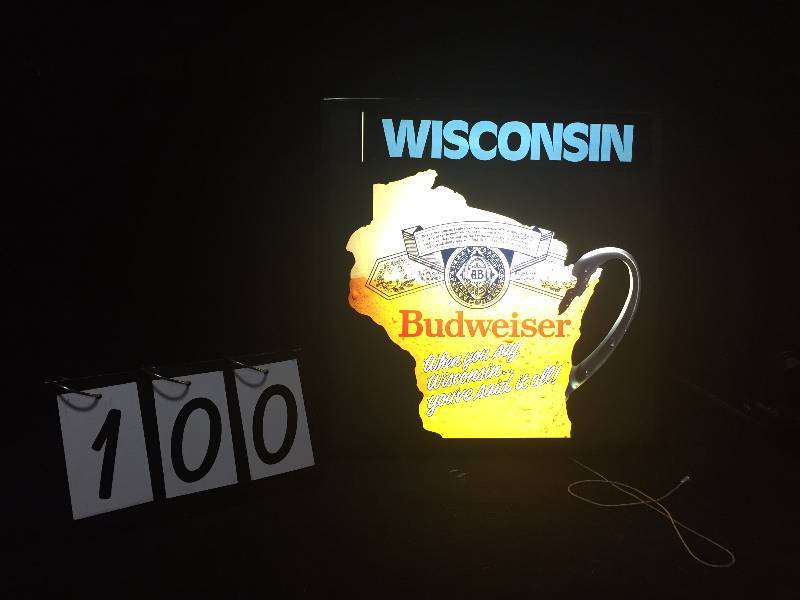 lot 100 image: Budweiser Beer light, Wisconsin Edition