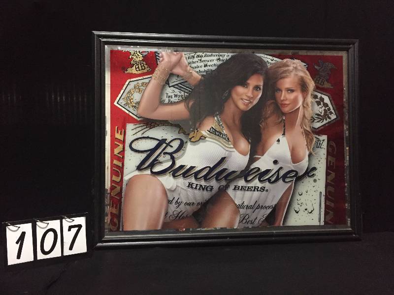 lot 107 image: Budweiser Beer bathing beauties mirror.
