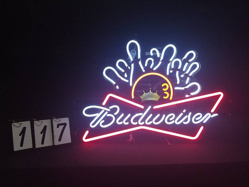 lot 117 image: BUDWEISER BOWLING PIN STRIKE NEON