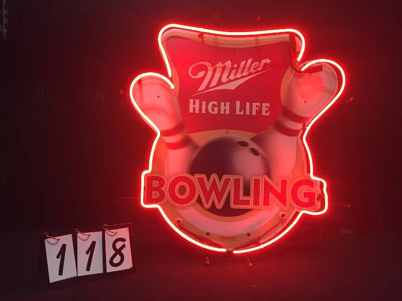 lot 118 image: Miller High Life Bowling neon
