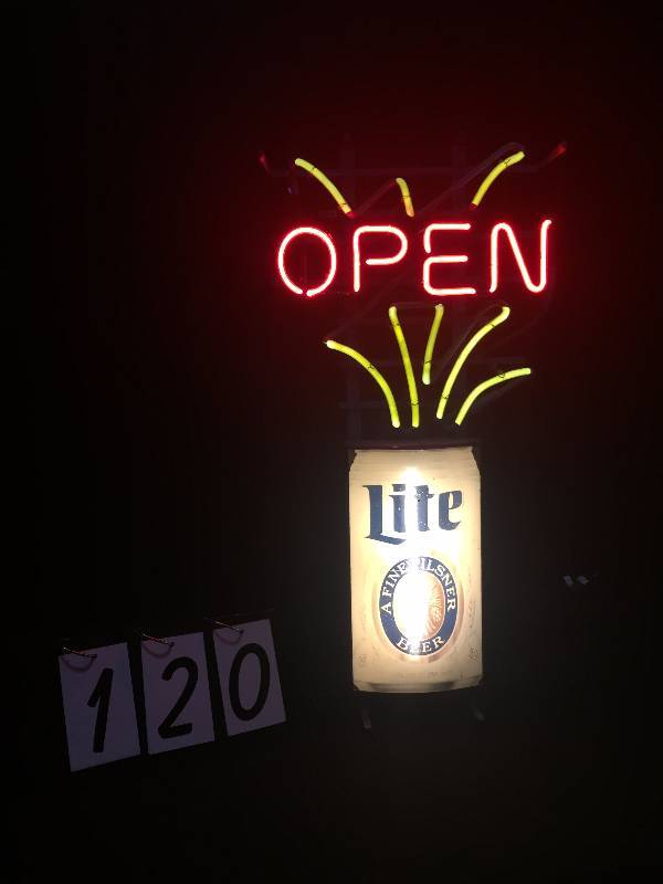 lot 120 image: Miller Lite Open animated neon sign