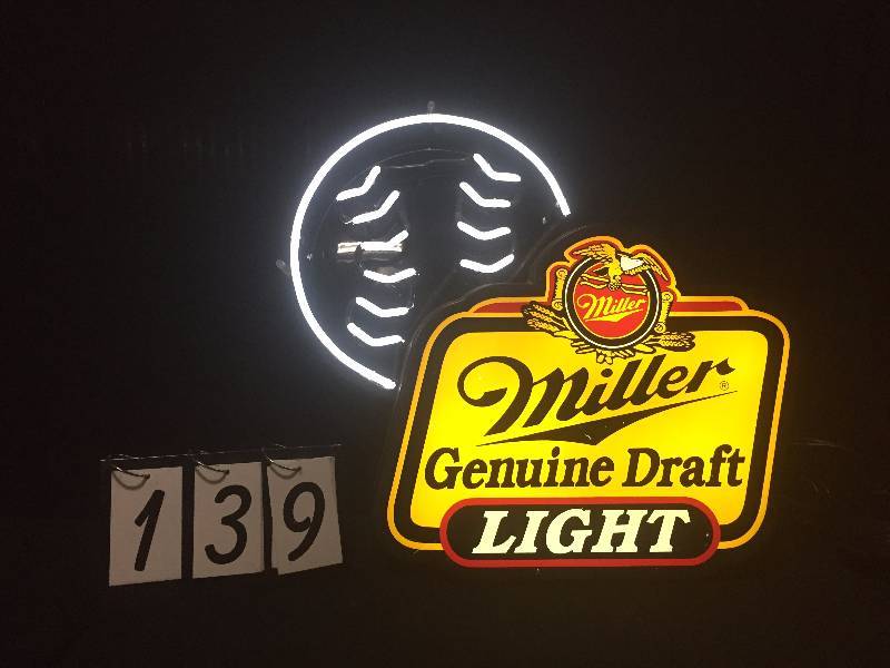 lot 139 image: Miller Genuine Draft Light baseball neon
