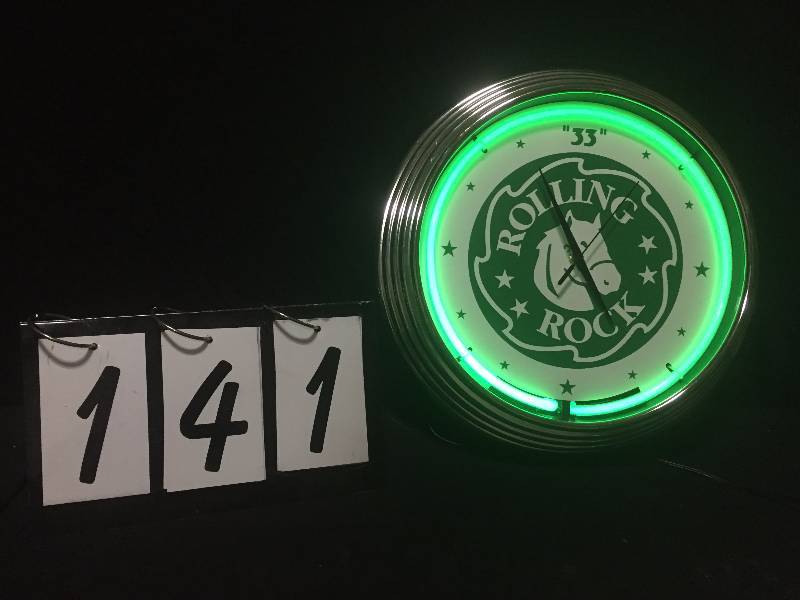 lot 141 image: Rolling Rock Beer neon clock