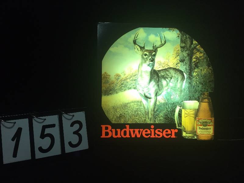 lot 153 image: Budweiser Beer and deer lit sign.
