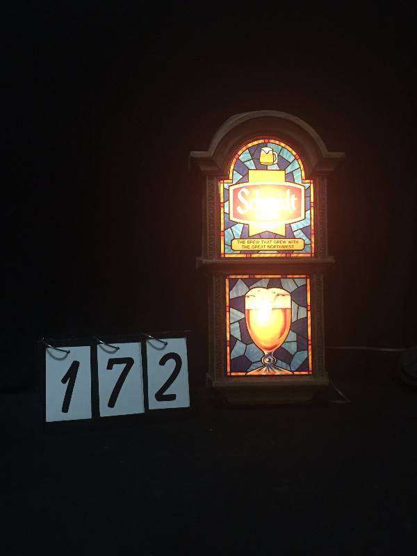 lot 172 image: Schmidt Beer faux stained glass light up sign