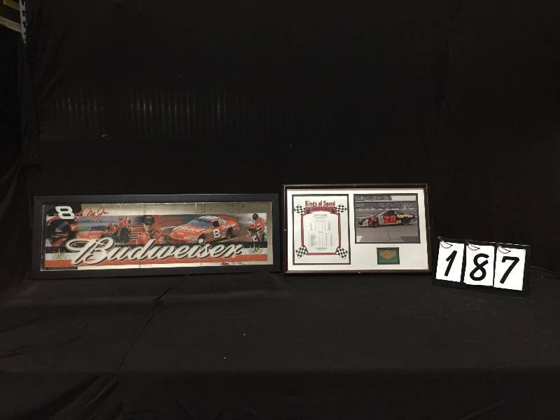 lot 187 image: Budweiser mirror and Kings of Speed Davey Allison framed winners list.
