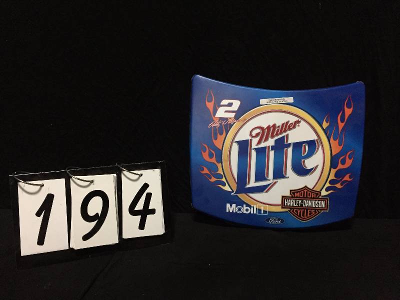 lot 194 image: Miller Lite, Harley-Davidson, Mobil oil #2 mini hood