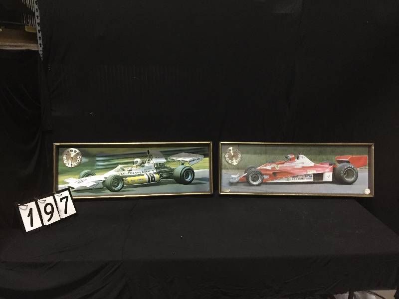 lot 197 image: Two racecar shadowboxes, vaccuum formed plastic with screen printed images