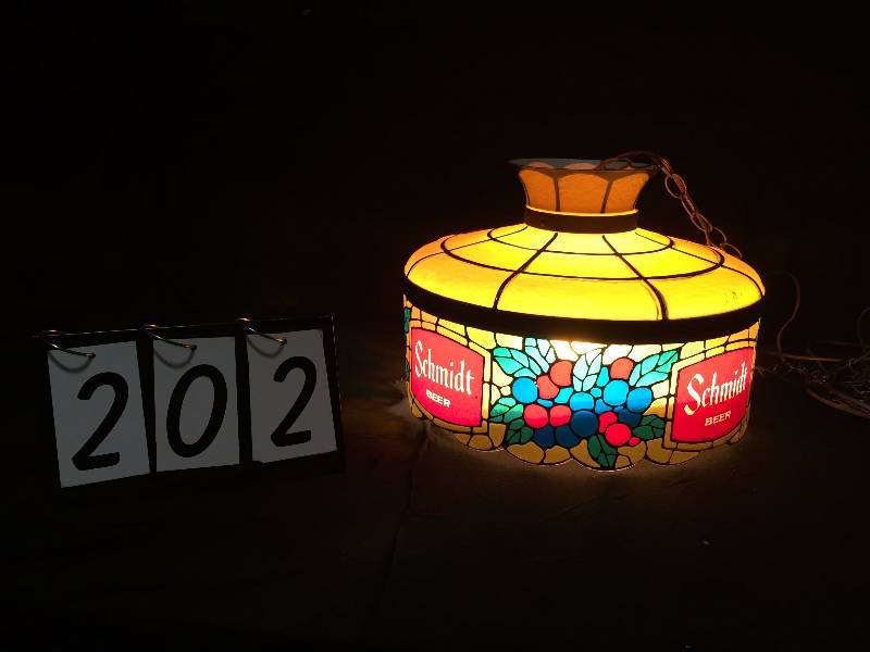 lot 202 image: Schmidt Beer tiffany style hanging lamp