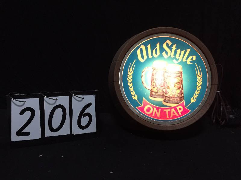 lot 206 image: Old Style on Tap lighted barrel sign