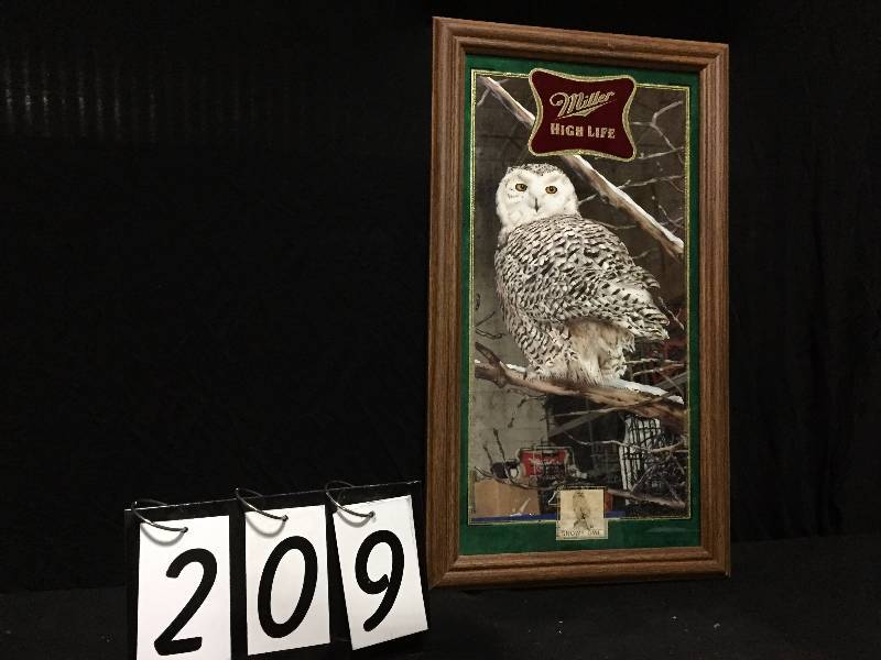lot 209 image: Limited Edition Miller High Life, Robert Evans Snowy Owl reflective plaque