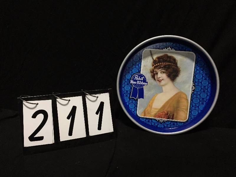 lot 211 image: Pabst Blue Ribbon Beer Victorian Lady serving tray