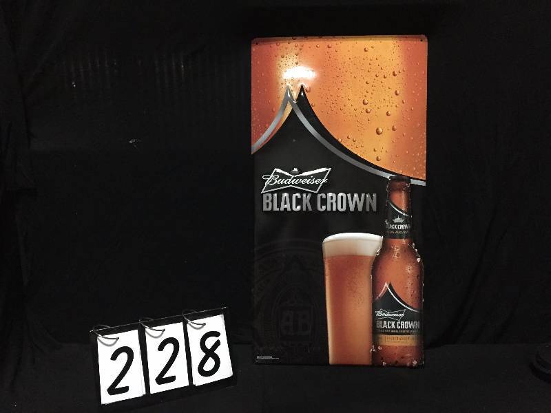 lot 228 image: Budweiser Black Crown tin sign
