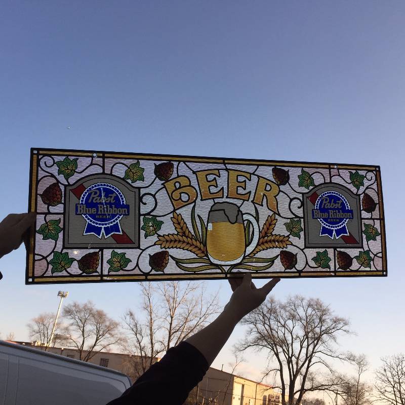 lot 230 image: Pabst Blue Ribbon Beer stained glass looking sign