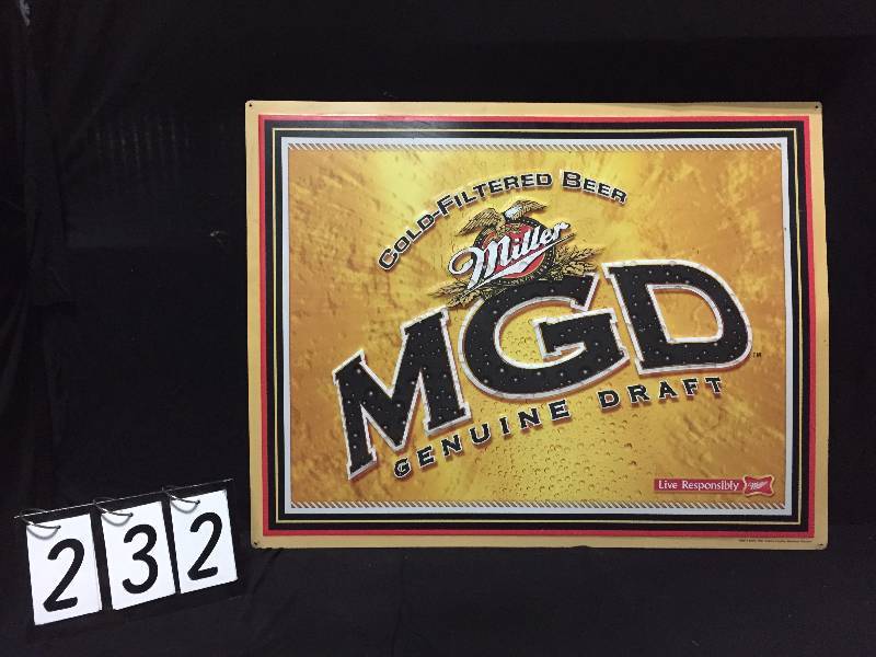 lot 232 image: MGD Miller Genuine Draft tin sign