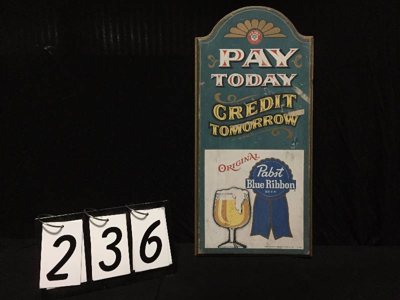 lot 236 image: Pabst Blue Ribbon Beer wooden plaque