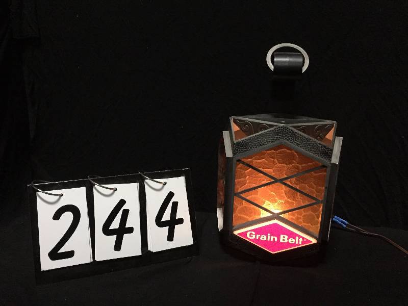 lot 244 image: Grain Belt hanging lantern with textured glass
