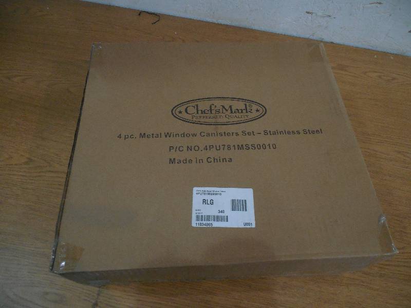 lot 48 image: Chefs Mark Metal Canisters with Glass Windows Set of 3