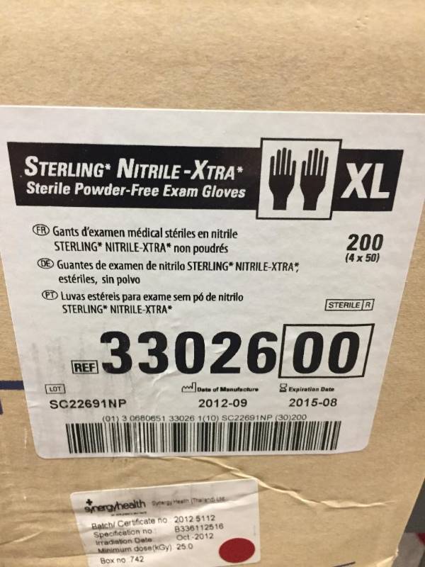 1 Case of Kimberly Clark - Sterling Nitrile - Xtra Sterile Powder Free Exam Gloves Size XL - 200 Pairs of Gloves