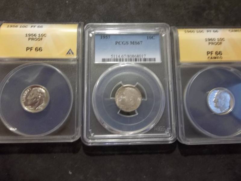 1956 Proof Dime, 1957 MS67 Dime, 1960 Proof Dime