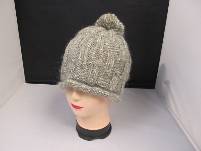 lot 49 image: Knit Womens Fashionable Winter Hat, GreensGreys w Pom