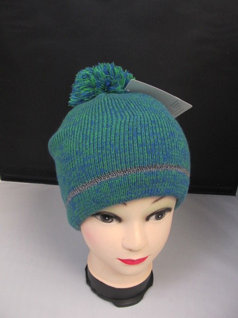 lot 52 image: Skull Hat w Thick Lining - GreenBlue w Pom