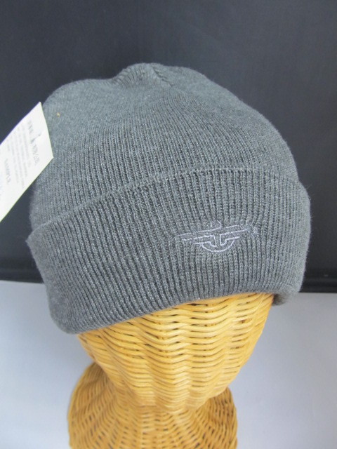 lot 67 image: 2 Knitted Cuffed Winter Hats - Grey & Black w logos