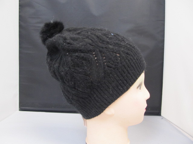 lot 70 image: Womens Knit Winter Hat w Pom, Black