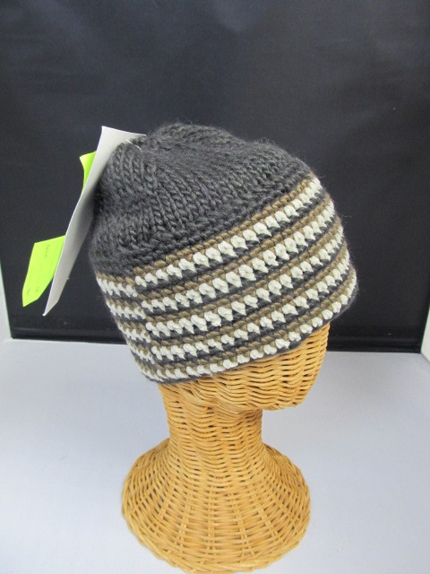 lot 75 image: Knit Patterned Winter Skull Cap, grey w stripes.